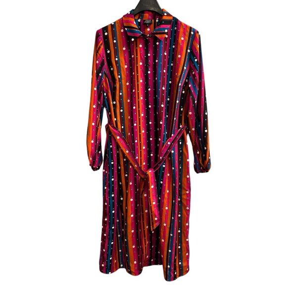 Abbott Elementary Dress Womens 1X Multi Color Striped Dots Button Down Midi - Picture 1 of 8